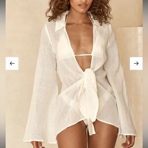 Ivory Tie-Front Swim Cover-Up Shirt - Grenada Tunic